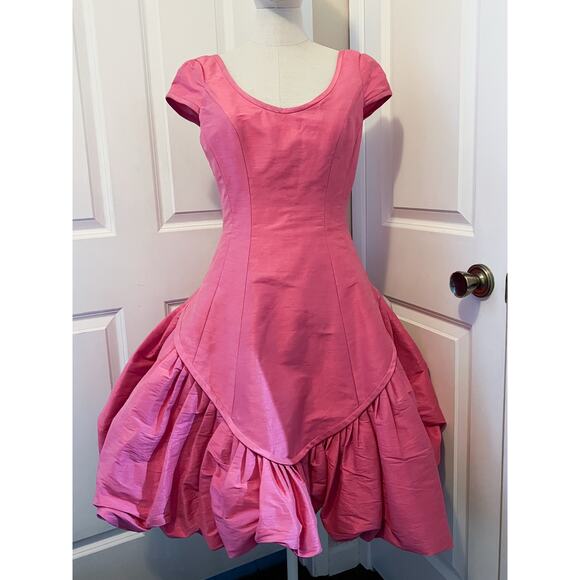 Vintage Betsey Johnson Dress Evening Party Prom Bright Pink Taffeta Bubble Pouf - Picture 11 of 16